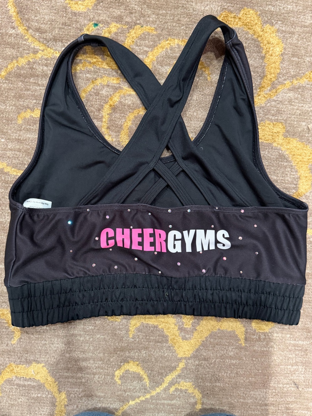 CHEERGYMS Women's Black Athletic Sports Bra - Pink Logo